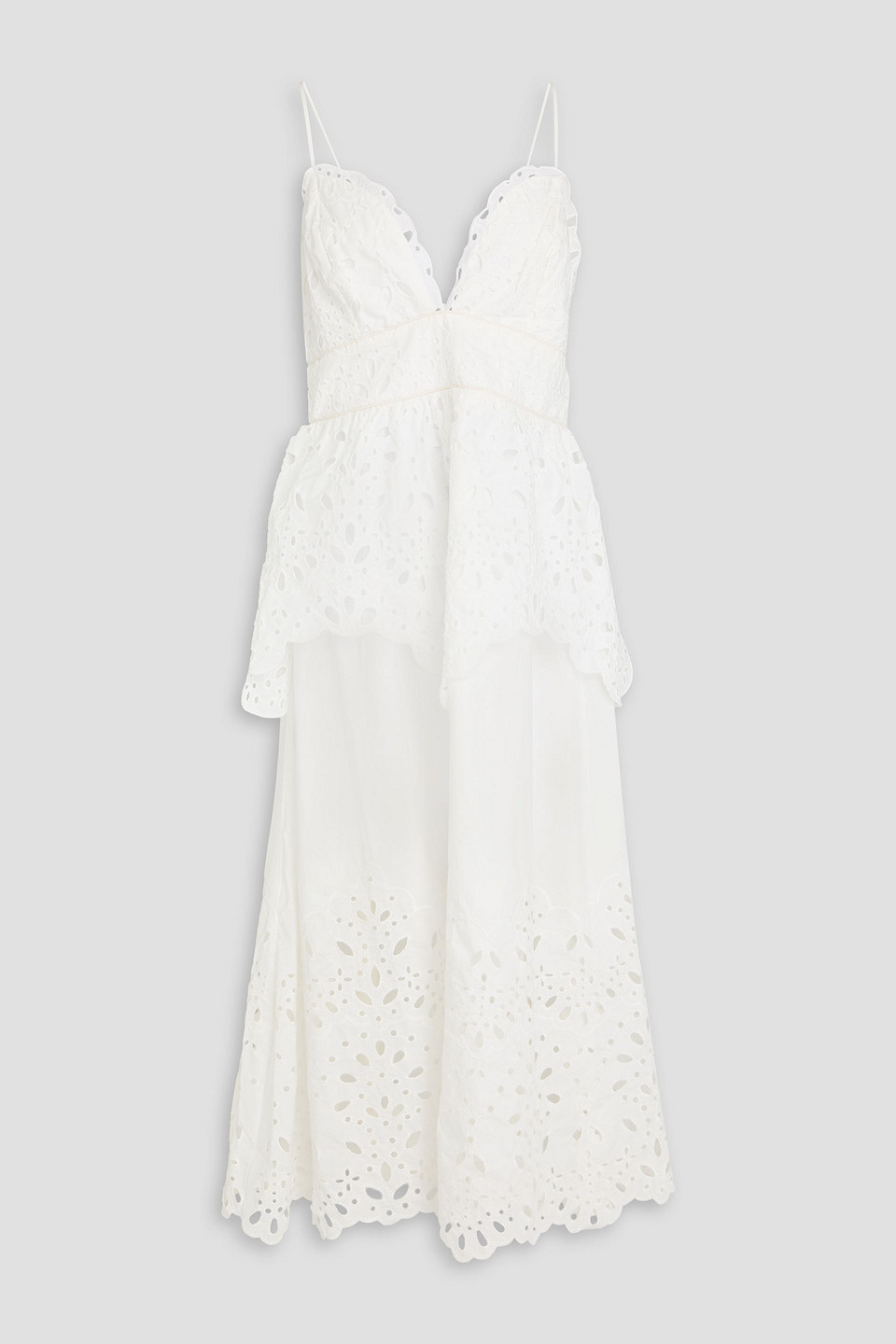 Farm Rio - Tiered broderie anglaise cotton midi dress - White - XL