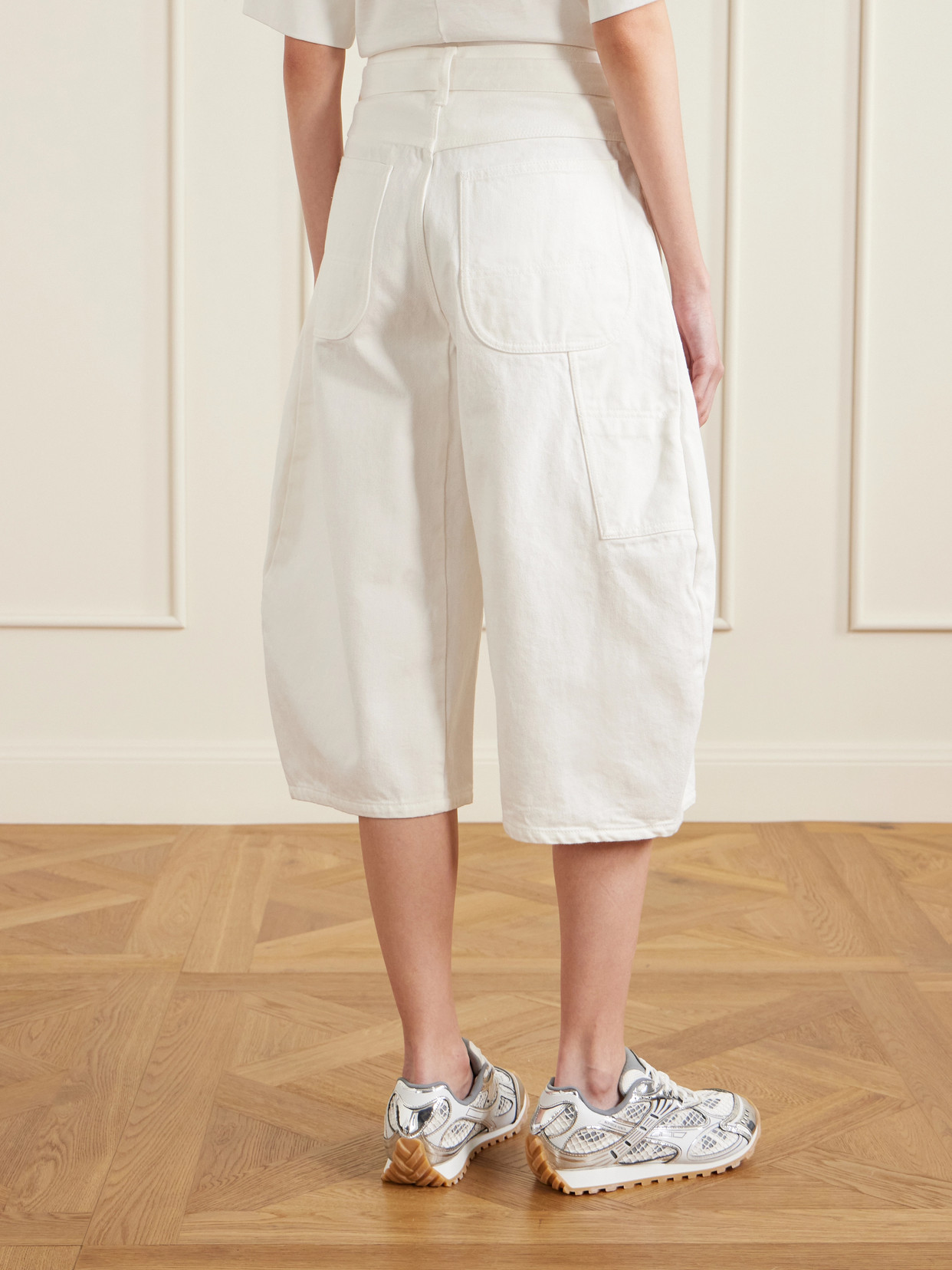 Belted Cropped High-rise Barrel-leg Jeans - White
