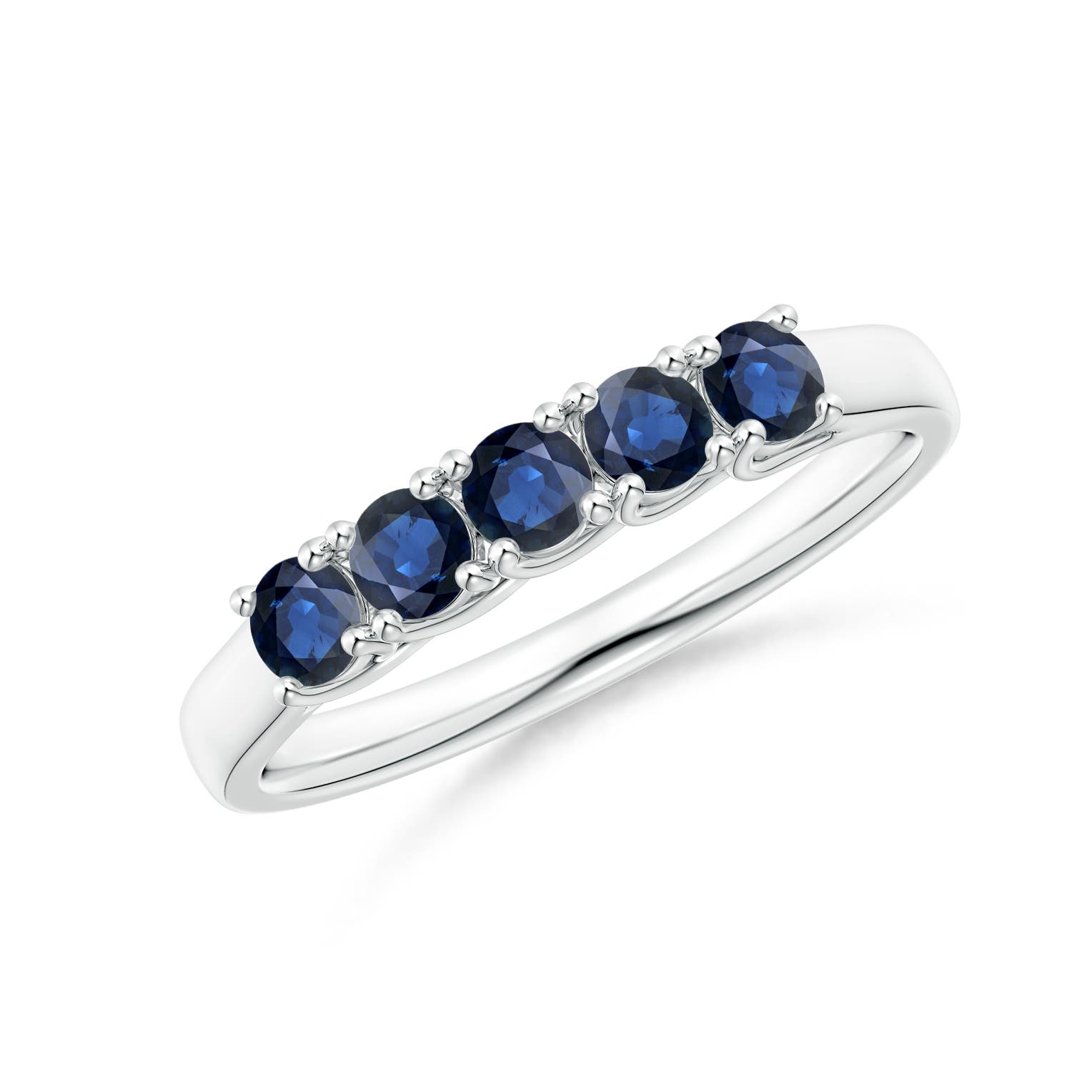 Angara 0.6 Carat Half Eternity Five Stone Blue Sapphire Wedding Band in 18K White Gold