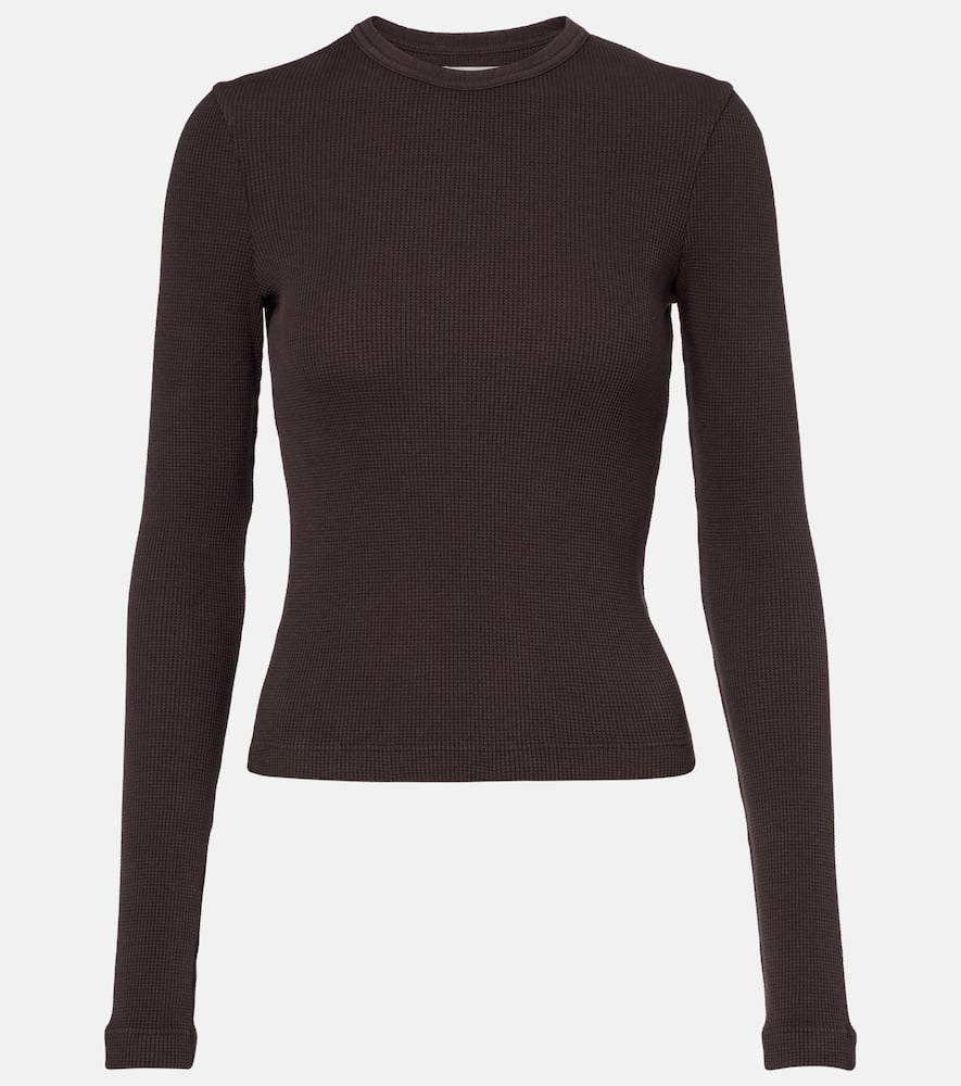 Pilar waffle-knit cropped cotton top