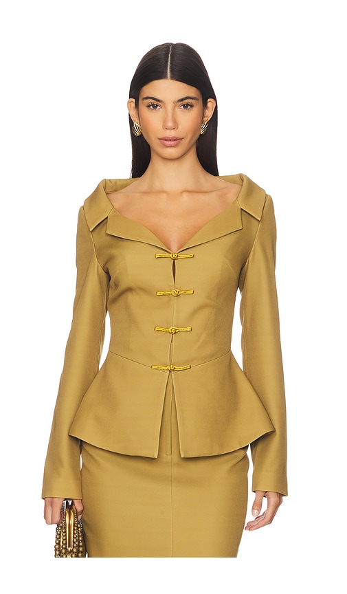 SAU LEE Nicola Crepe Top in Olive. 2. Also