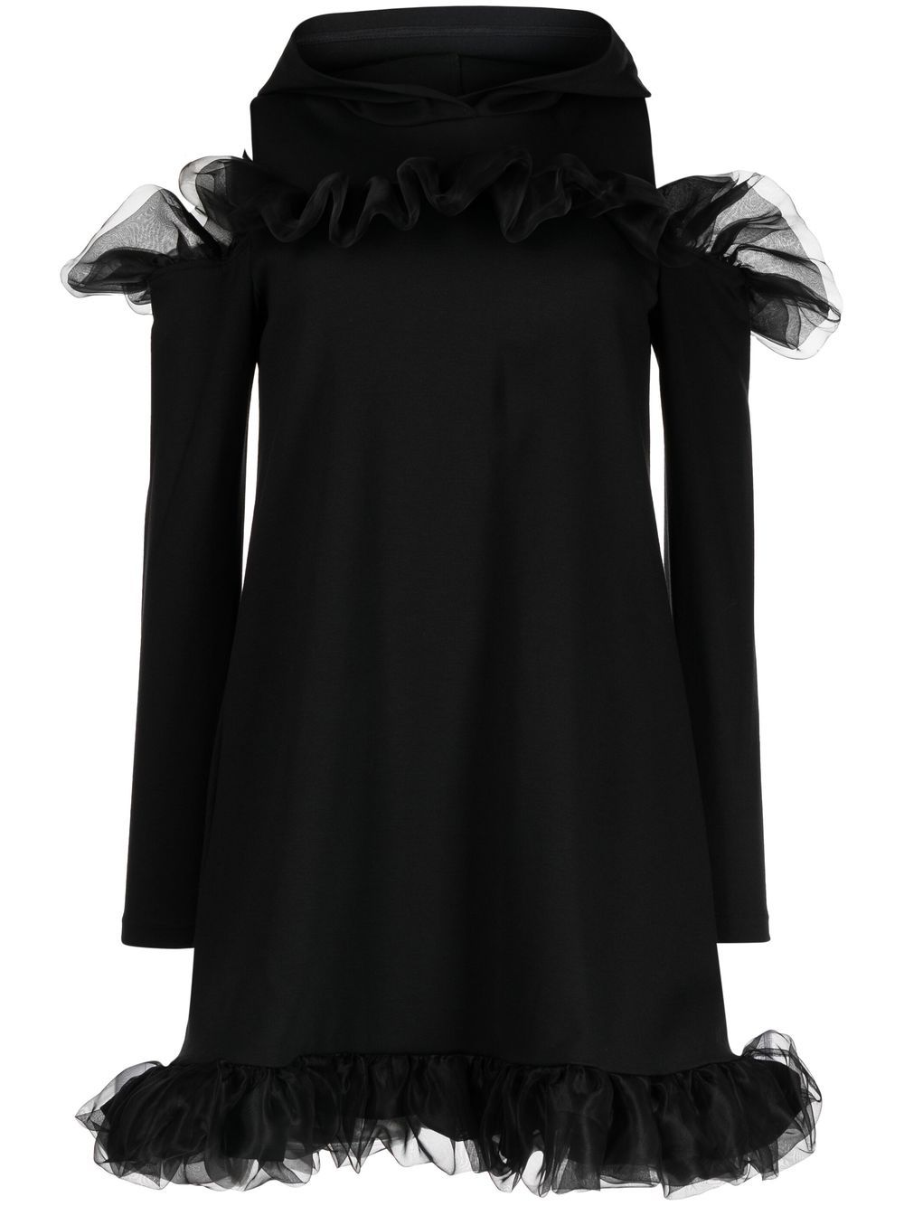 Tulle-trim cold-shoulder dress - Black