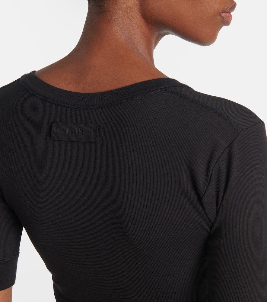 Ribbed-knit cotton-blend top