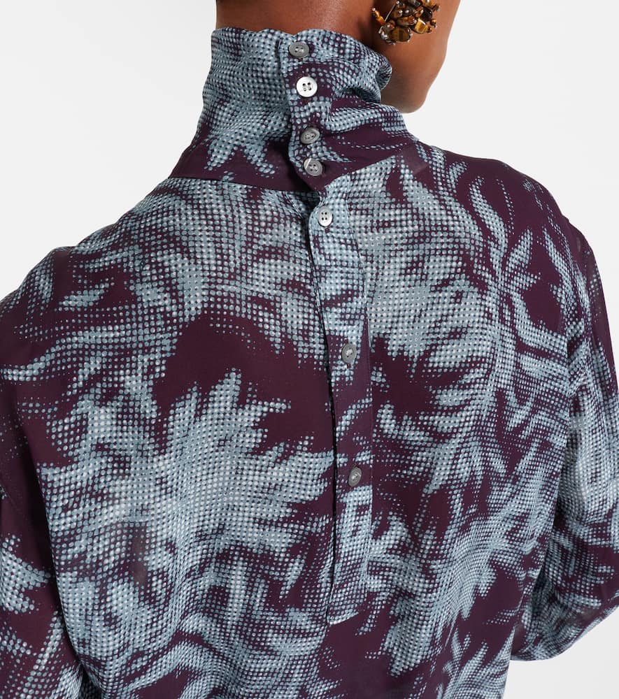 Printed sheer chiffon turtleneck top