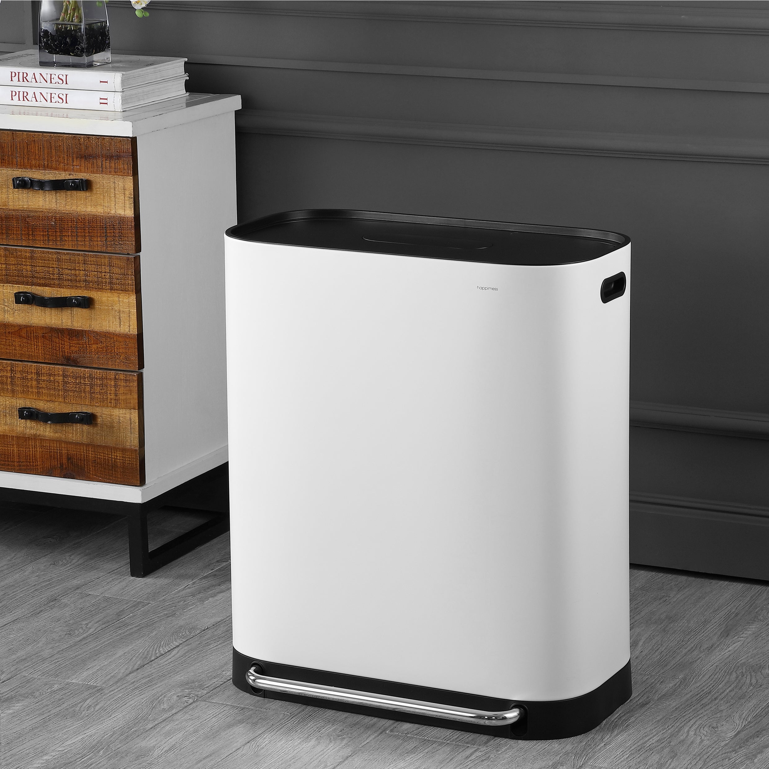 Beni Kitchen Trash/Recycling 16-Gallon Double-Bucket Step-Open Trash Can (40 liners Included)