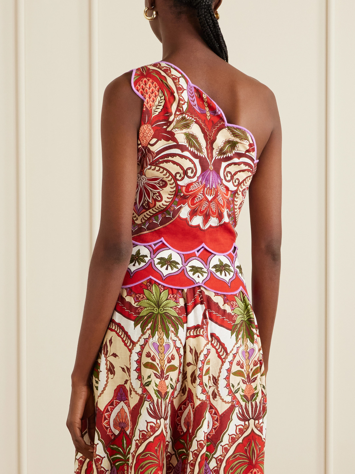 Odara One-shoulder Linen-blend Top - Red