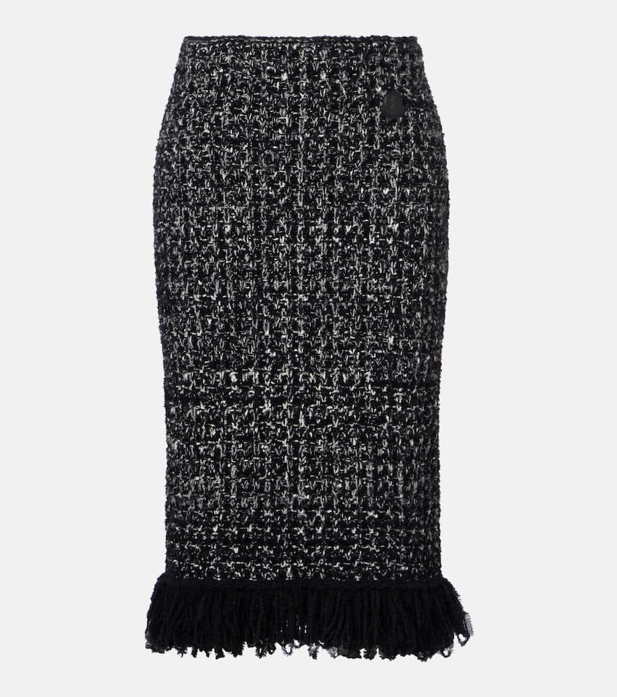 Fringed wool-blend pencil skirt