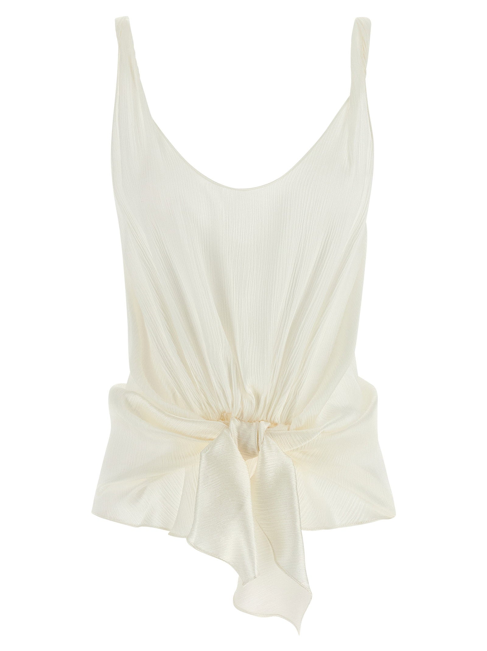 Front-Knot Silk Tank Top — Cream