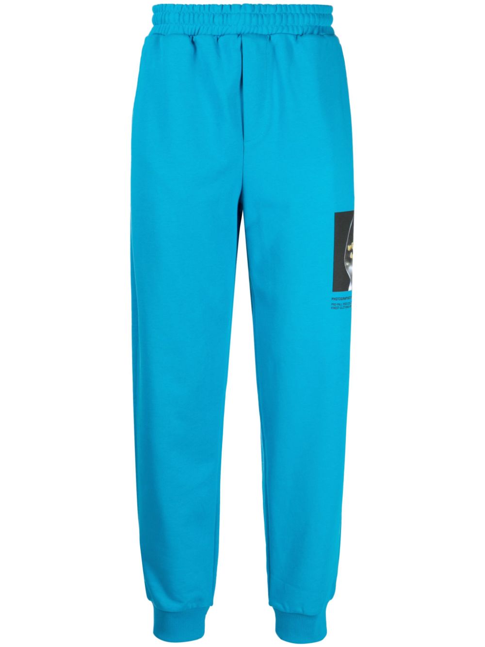 Photographic-print cotton track pants - Blue