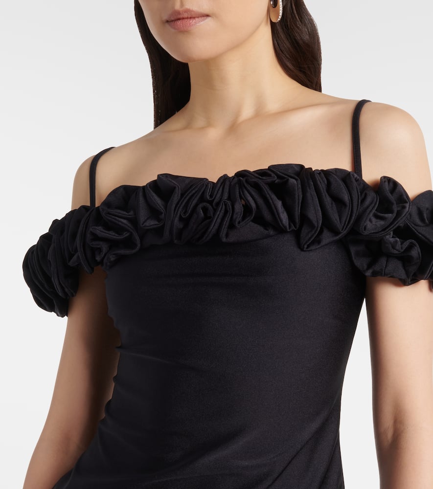 Ruffled off-shoulder cotton-blend top