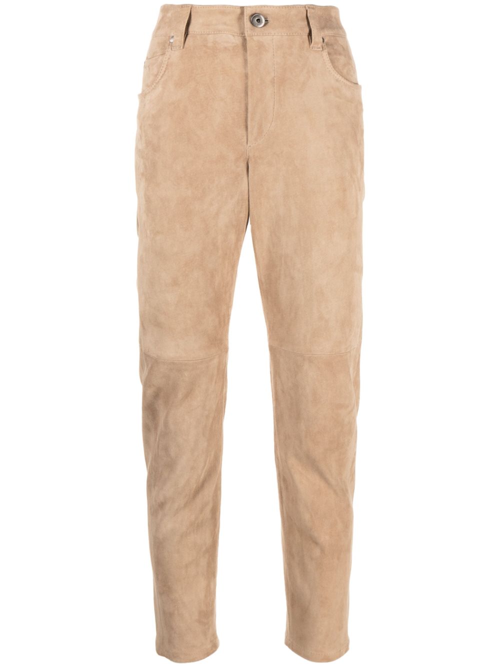 Cropped suede trousers - Brown