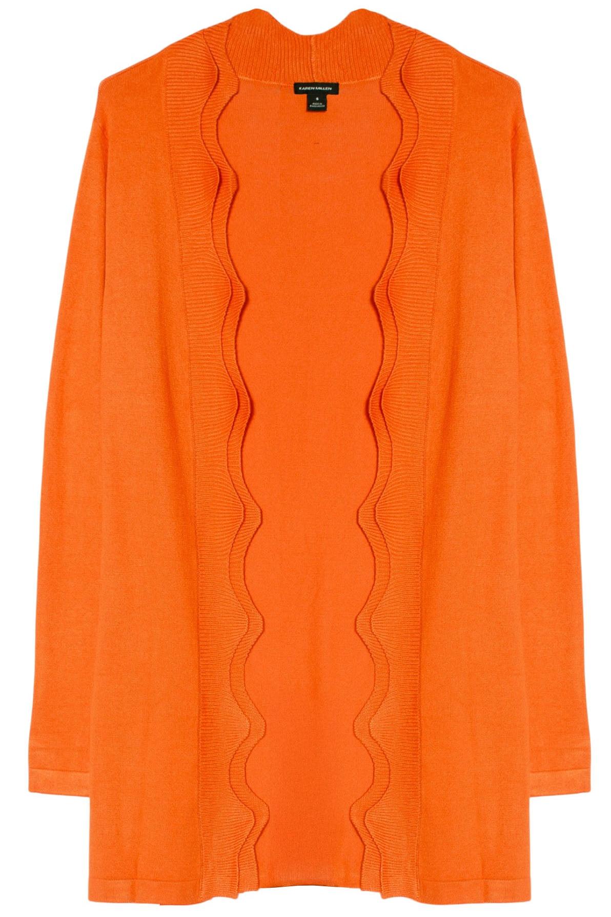 Karen Millen Womens Scallop Edge Longline Cardigan - Orange Viscose - Mediu