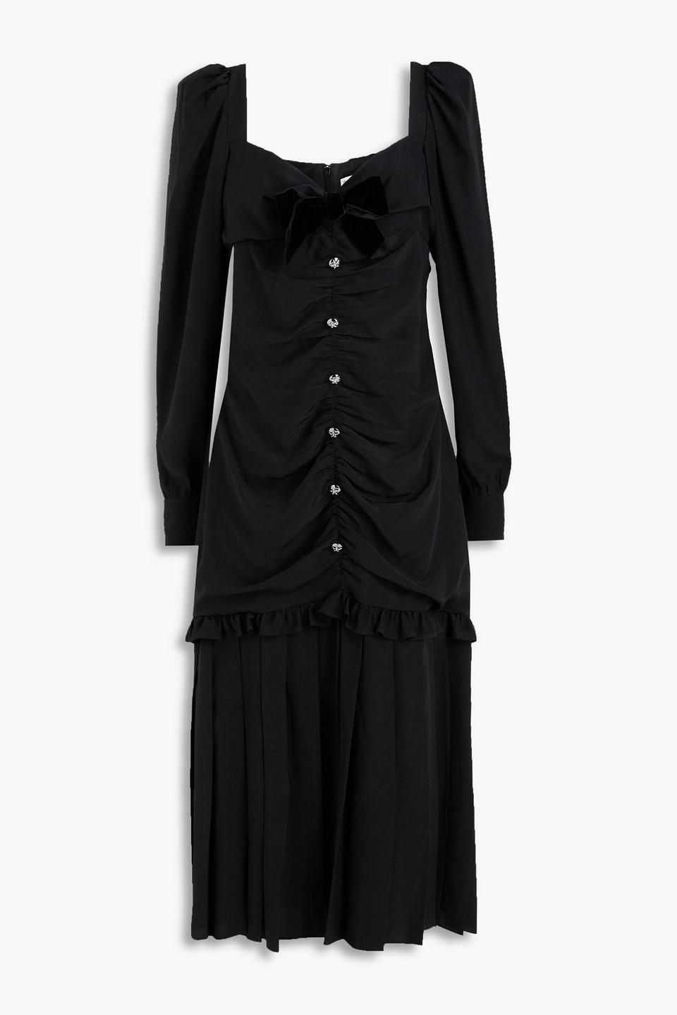 Bow-detailed ruched silk crepe de chine midi dress - Black - IT 44