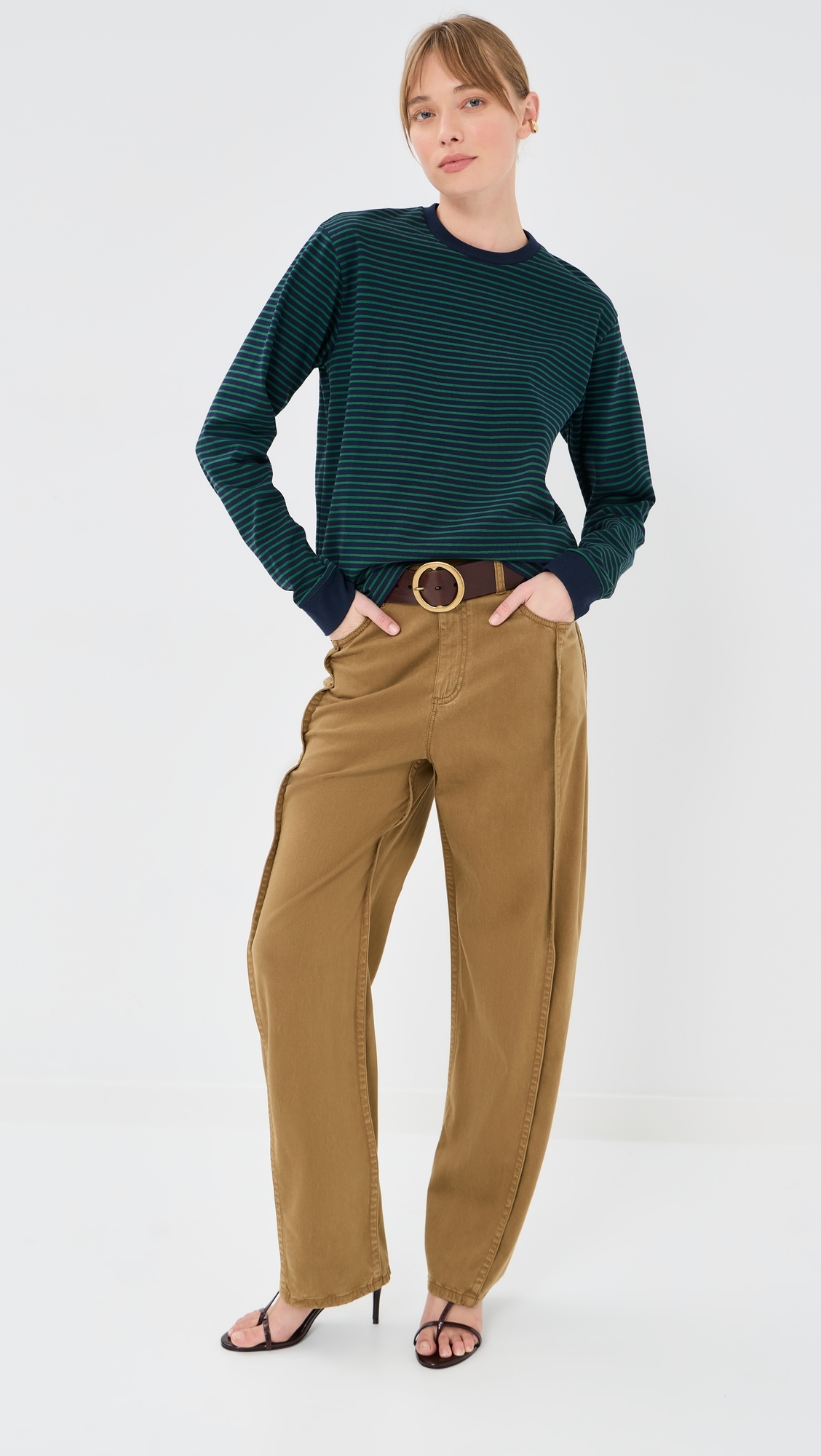 Striped Perfect Long Sleeve T-Shirt Navy/Green Multi