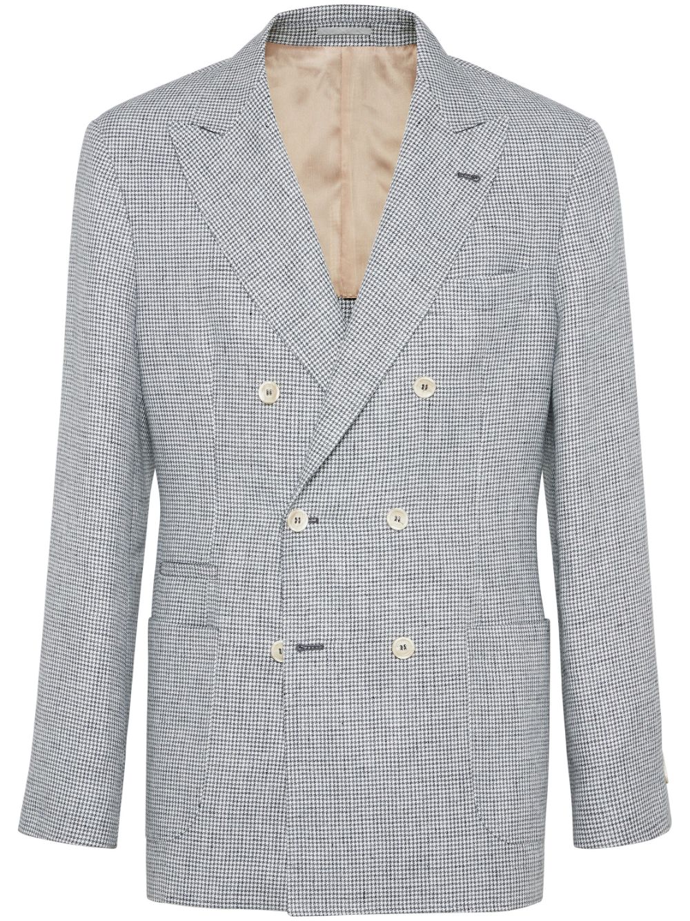 Puppytooth double-breasted linen blazer - White