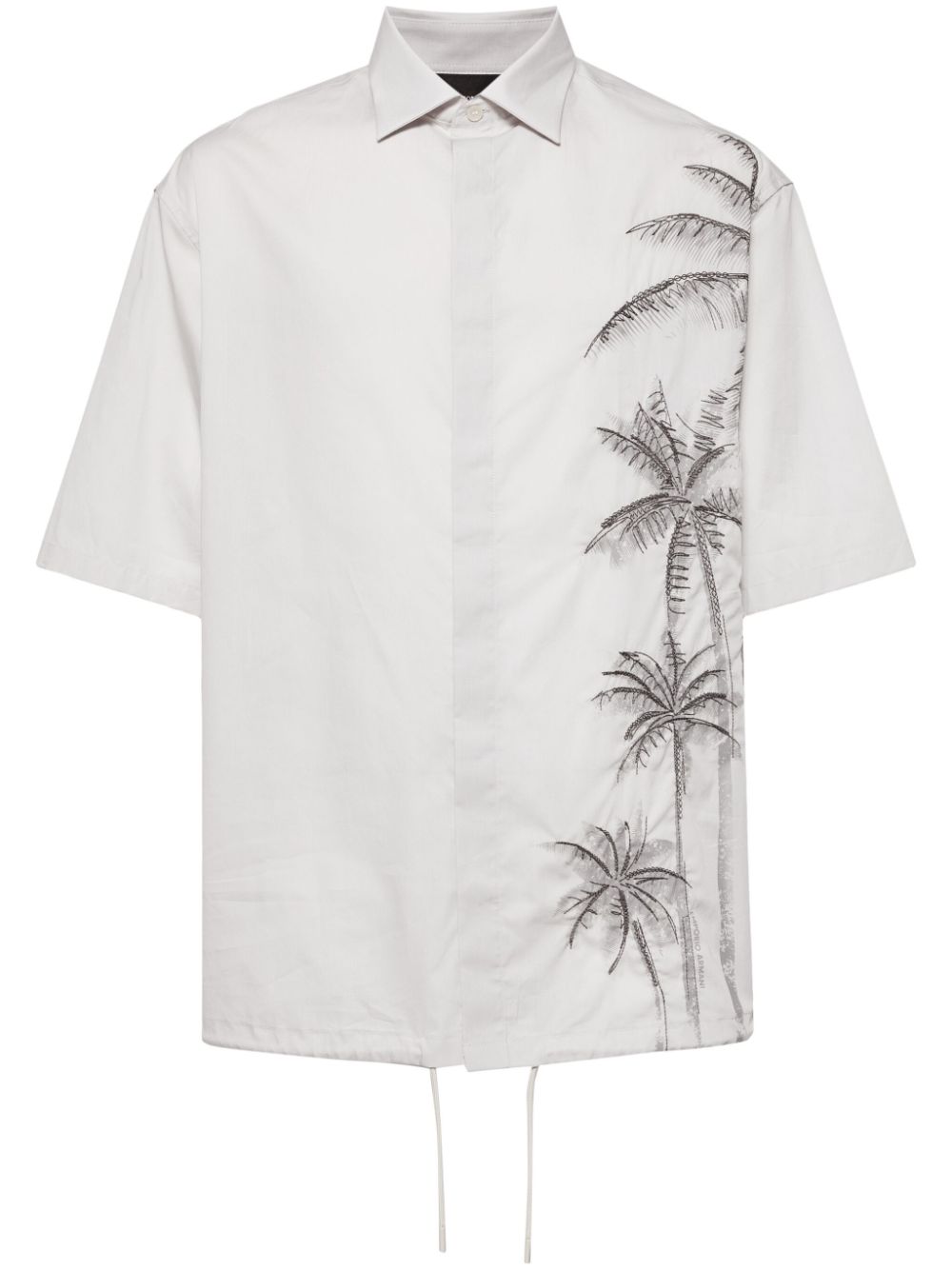 Palm tree-embroidered cotton shirt - Grey