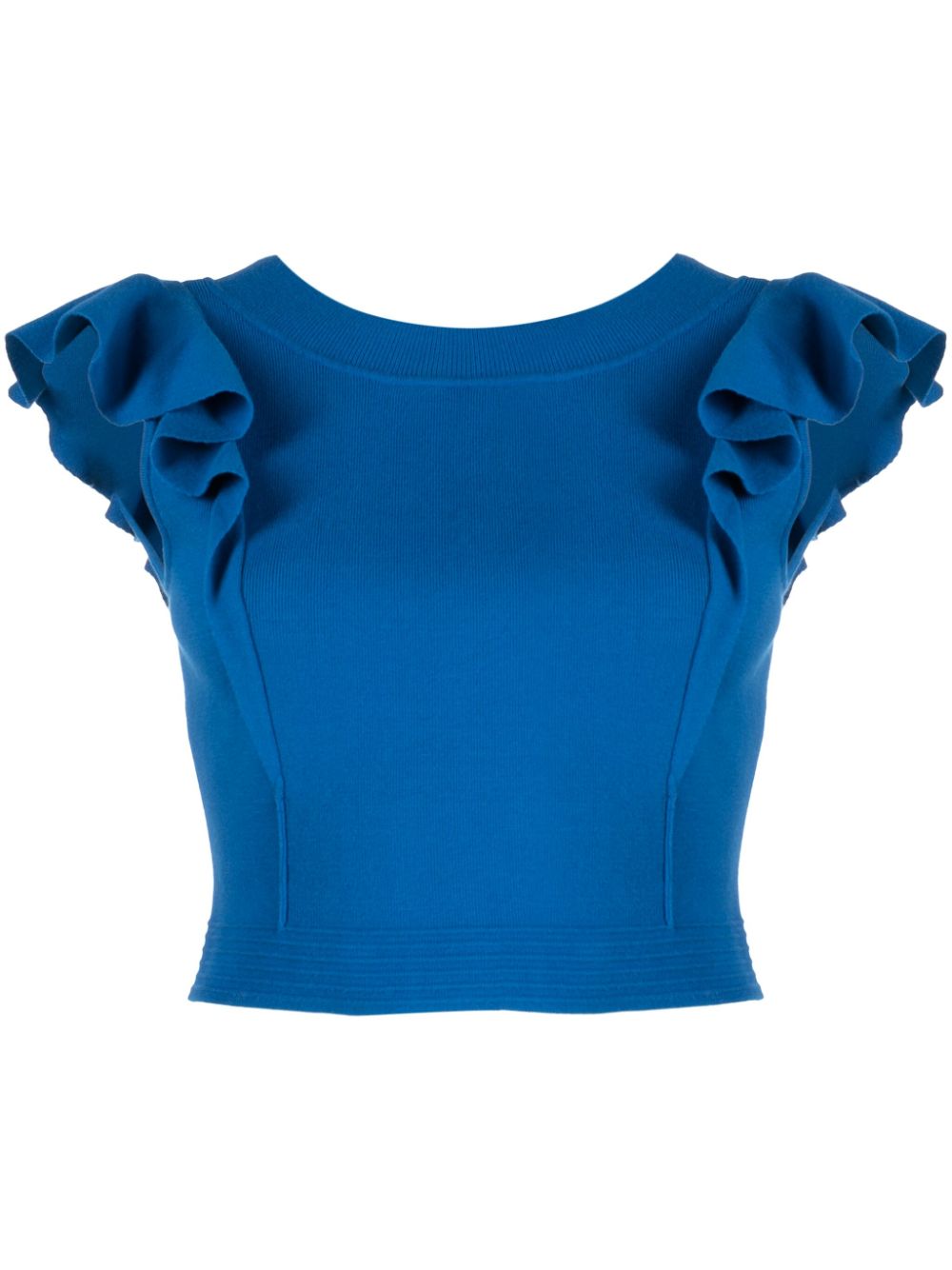 Ruffled crop knitted top - Blue