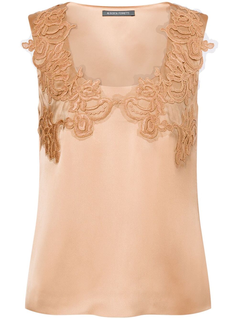 Floral-embroidery satin top - Neutrals