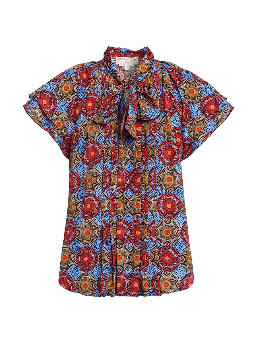 Women's Geometric Jacquard Cotton Viole Shirt - Blue Multi