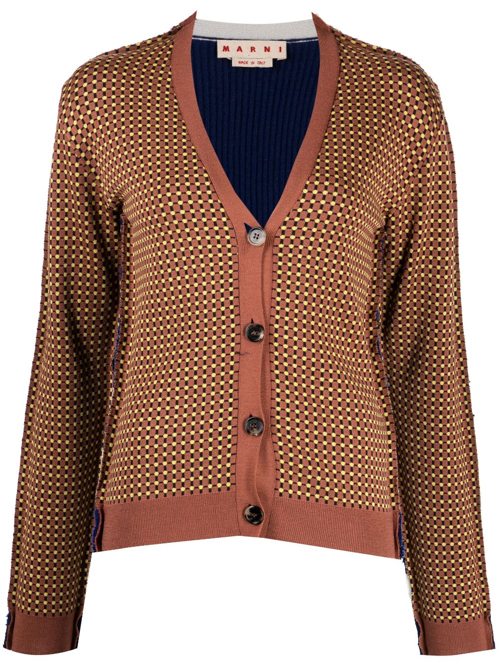 Graphic-print V-neck cardigan - Brown