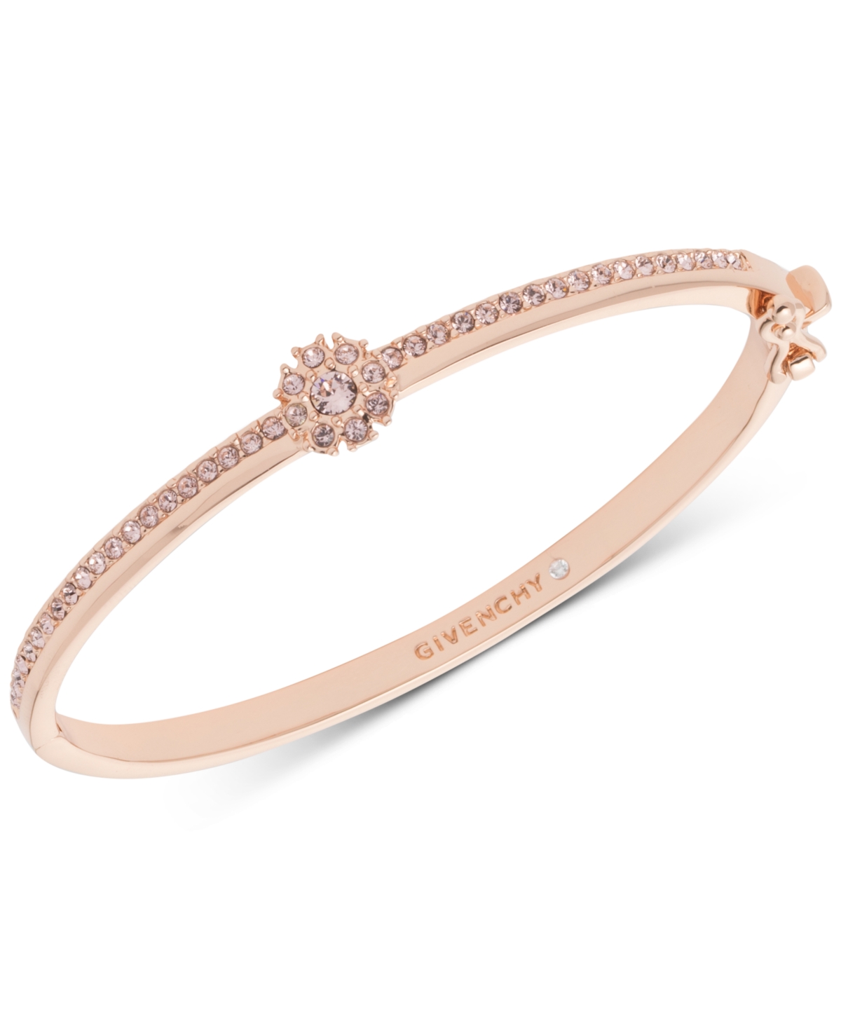 Crystal Flower Hinged Bangle Bracelet - Rose Gold