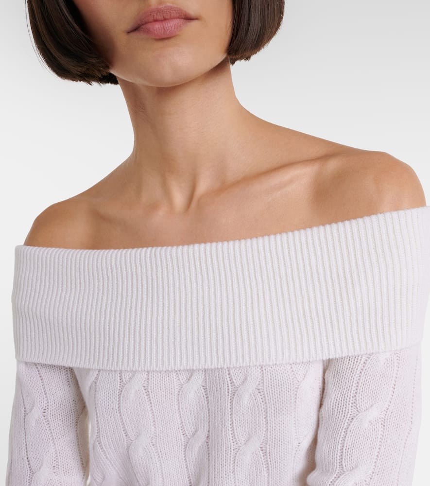 Cable-knit off-shoulder cashmere sweater