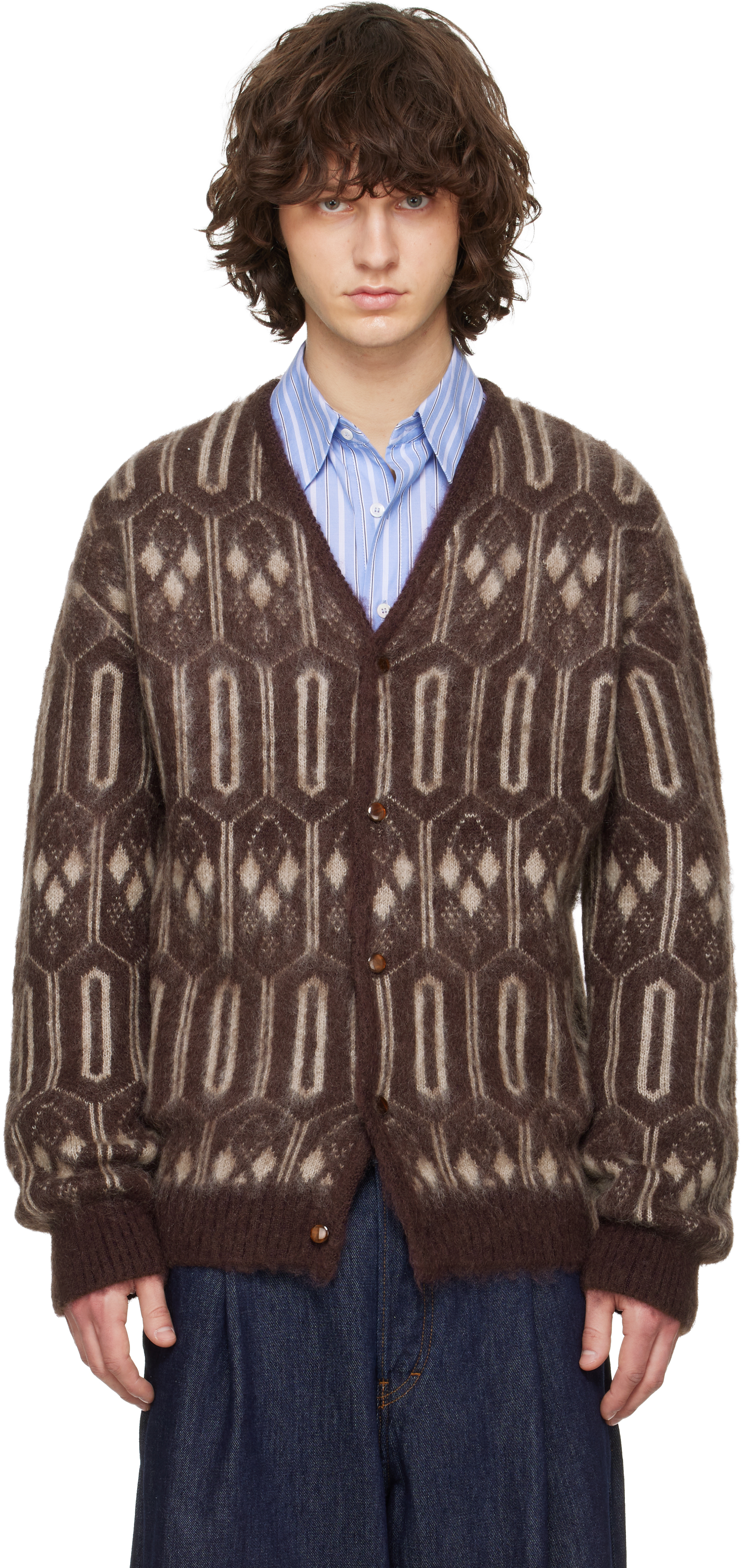 Burgundy Mohair Geometric Cardigan