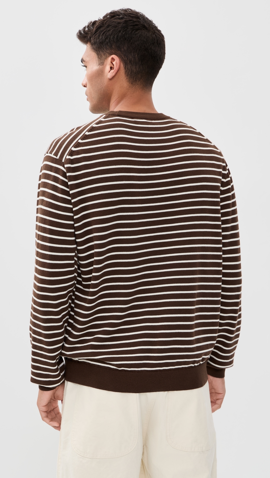 Core Cotton Long Sleeve Crew Sweater Dark Mocha Stripe