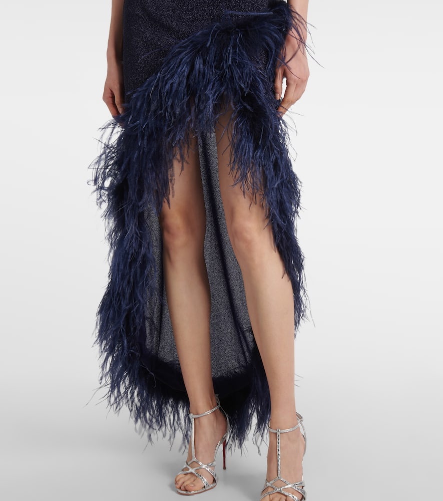 Oséree Lumière Plumage feather-trimmed maxi dress