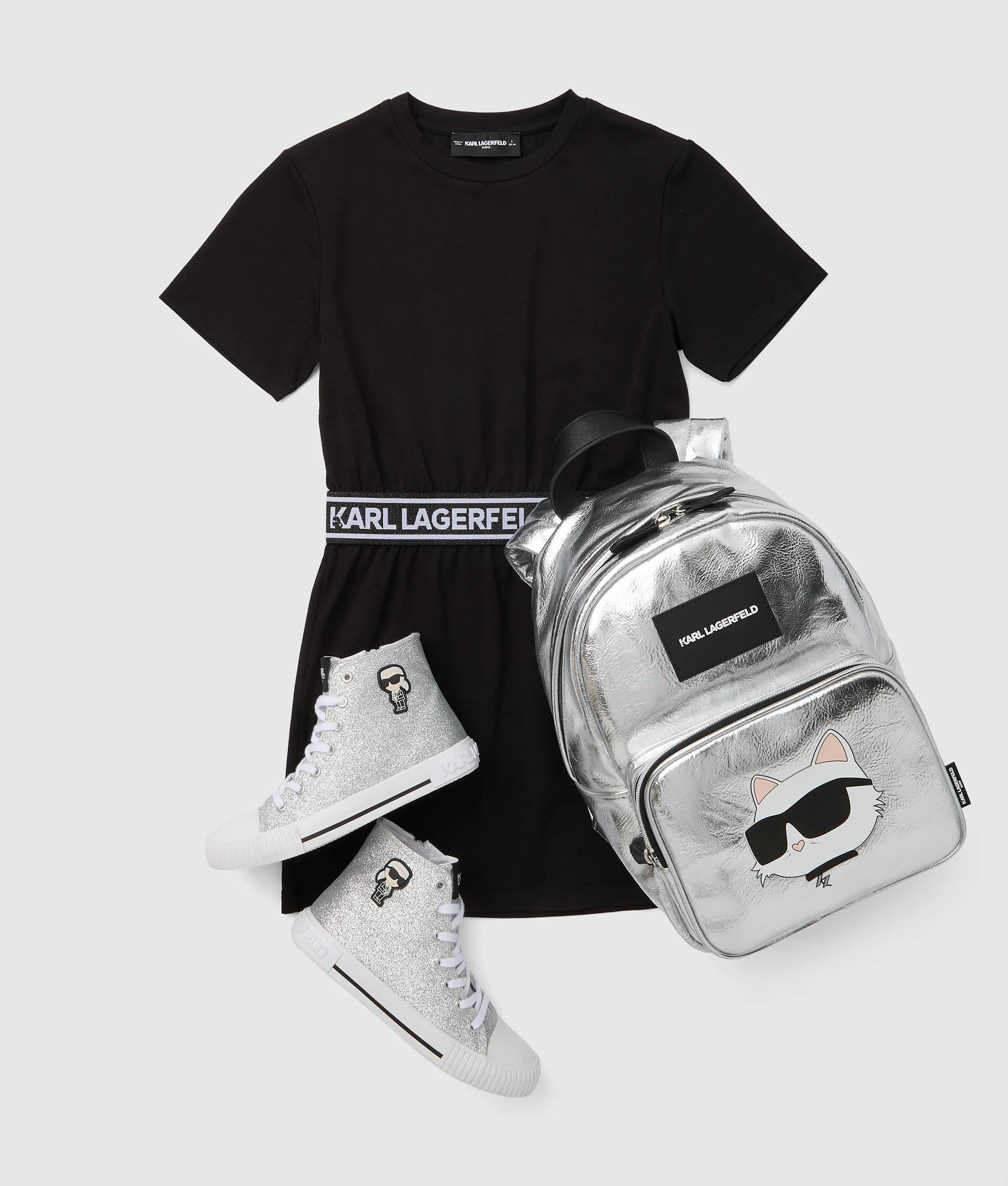Karl Lagerfeld - Robe T-shirt Avec Galon À Logo Pour Fille, Noir, : 10y