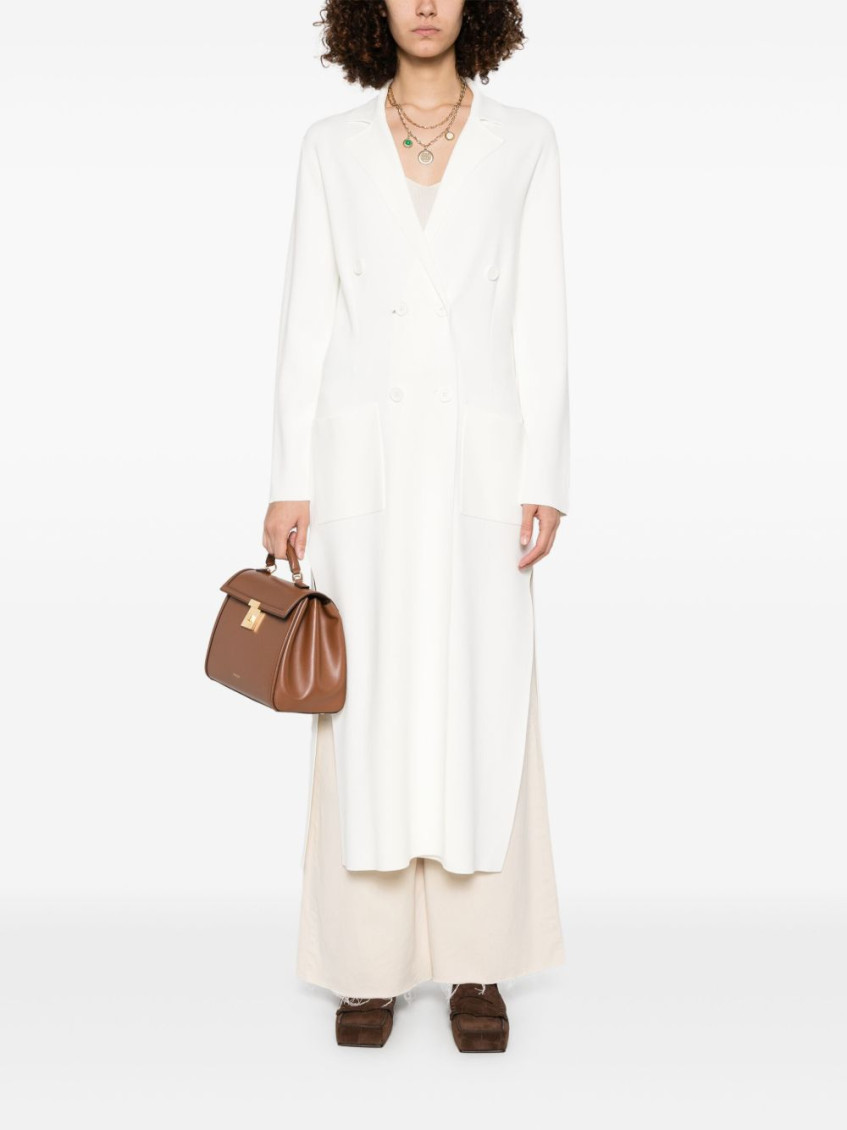 White Long Jacket With Classic Lapels In Viscose Blend Woman