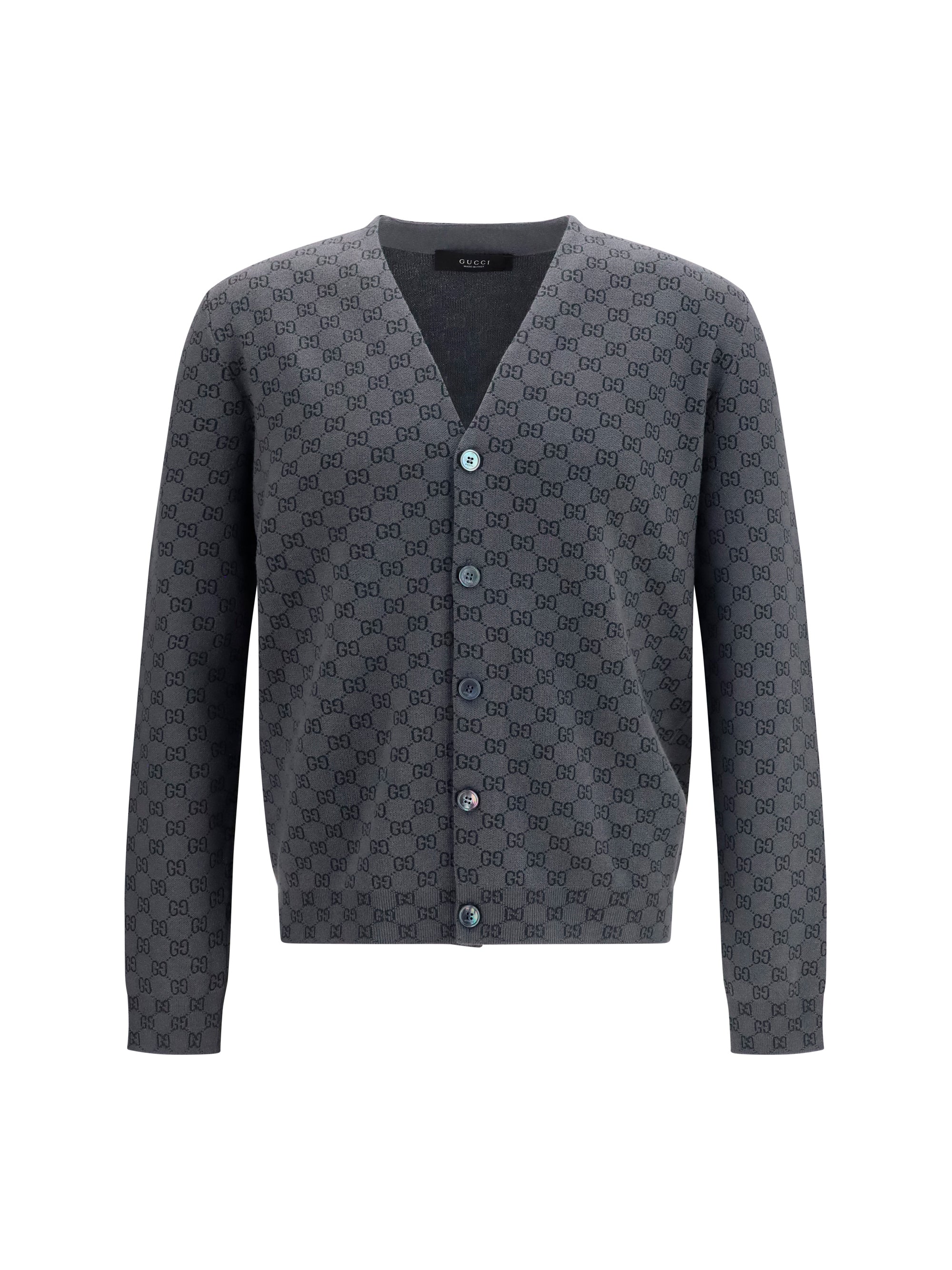 Logo-Embroidered Silk-Wool Cardigan — Gray