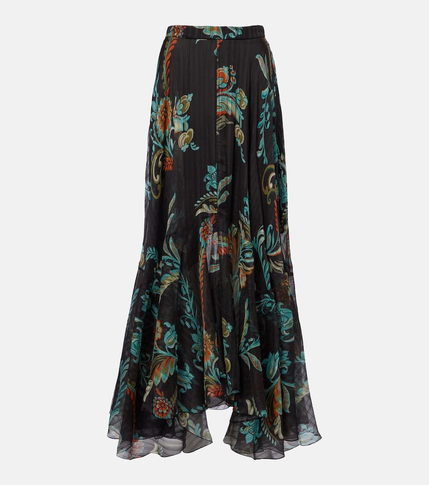 Printed silk satin maxi skirt
