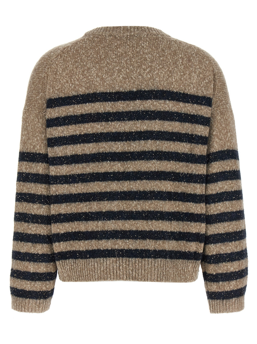 Brunello Cucinelli - striped sequin knit crew neck sweater