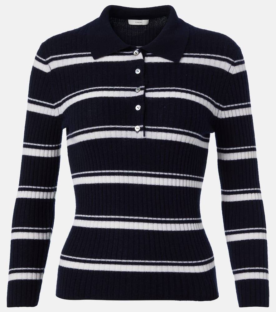 Striped cashmere and silk polo sweater