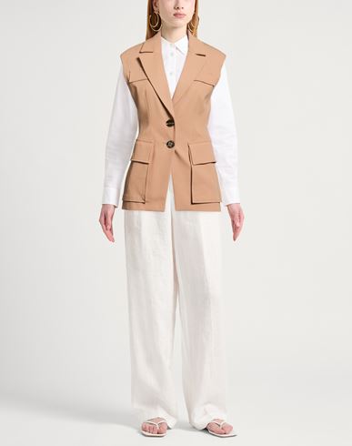 Woman Blazer Camel Size 4 Cotton, Elastane