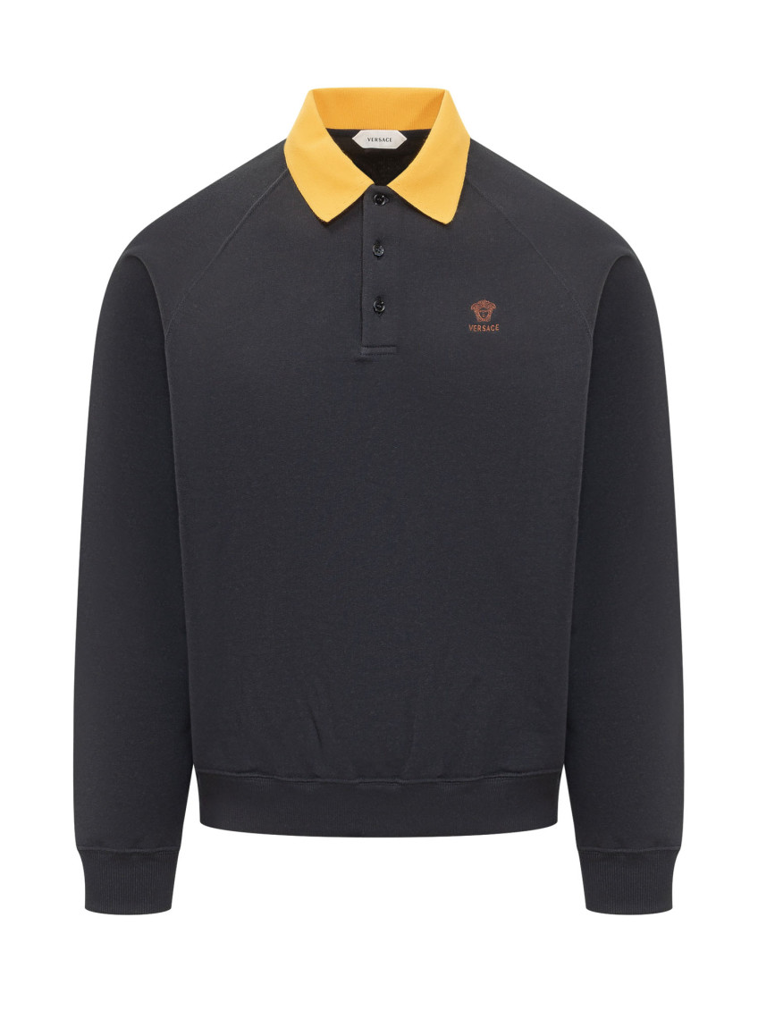 Versace - polo sweatshirt contrast collar ribbed cuff