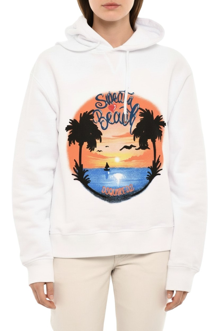 White Graphic Hood Hoodie