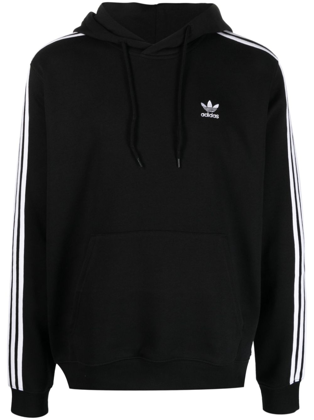 Trefoil-logo drawstring cotton hoodie - Black