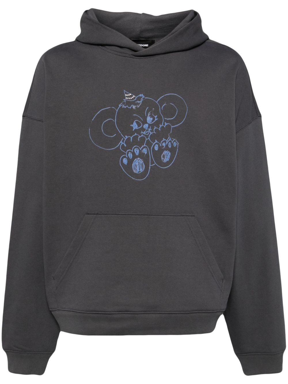 Monster-print cotton hoodie - Blue