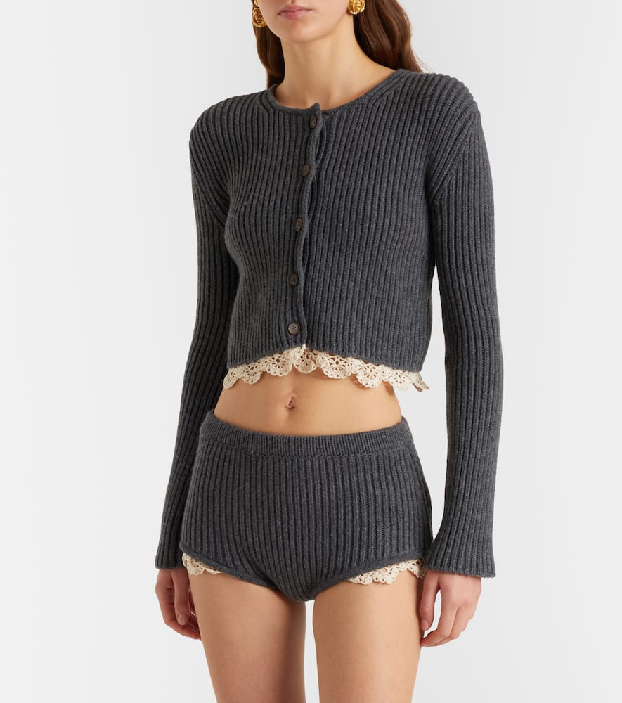 Cropped crochet-trimmed cashmere cardigan