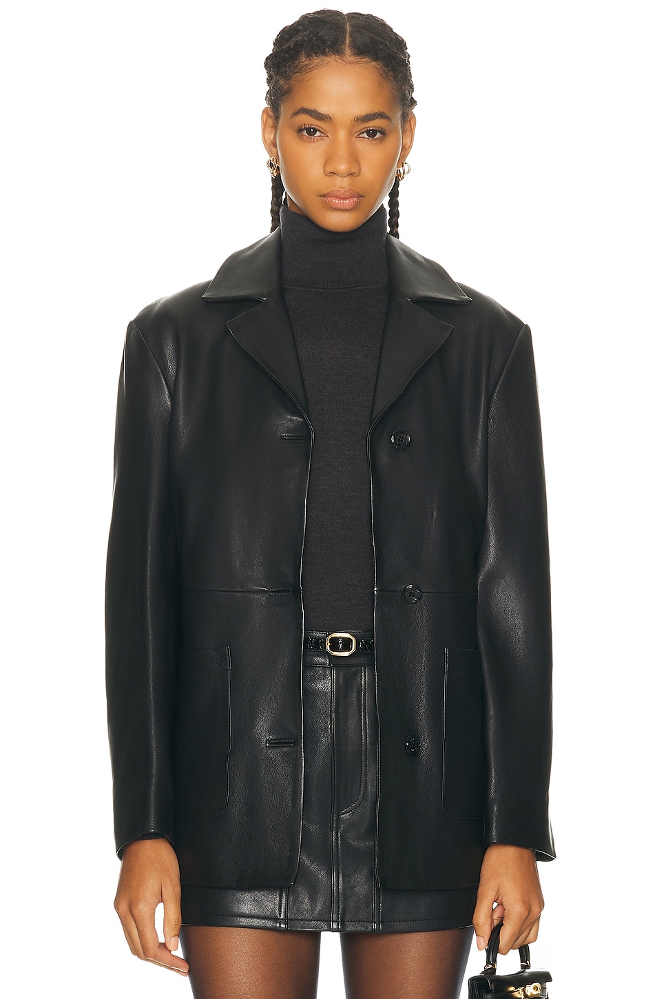 RENGGLI Leather Blazer in Ink - Black. L also in
