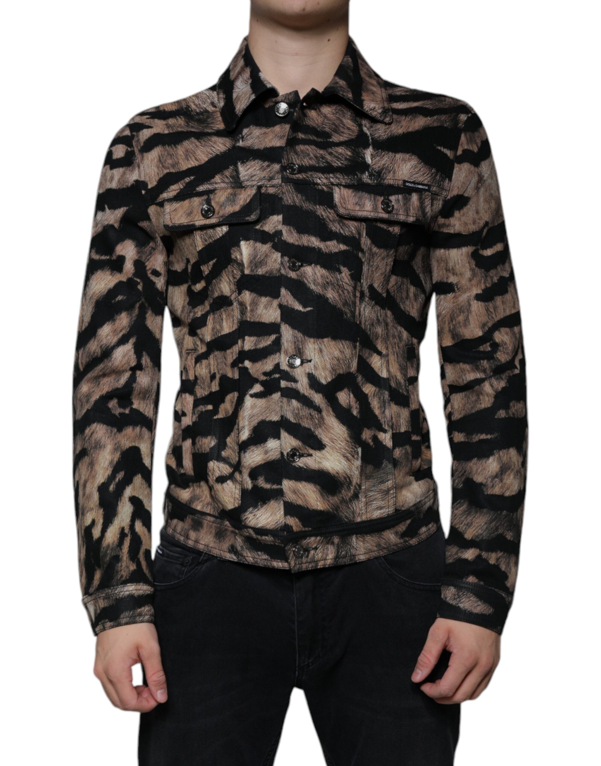 Tiger-Print Cotton Shirt — Brown