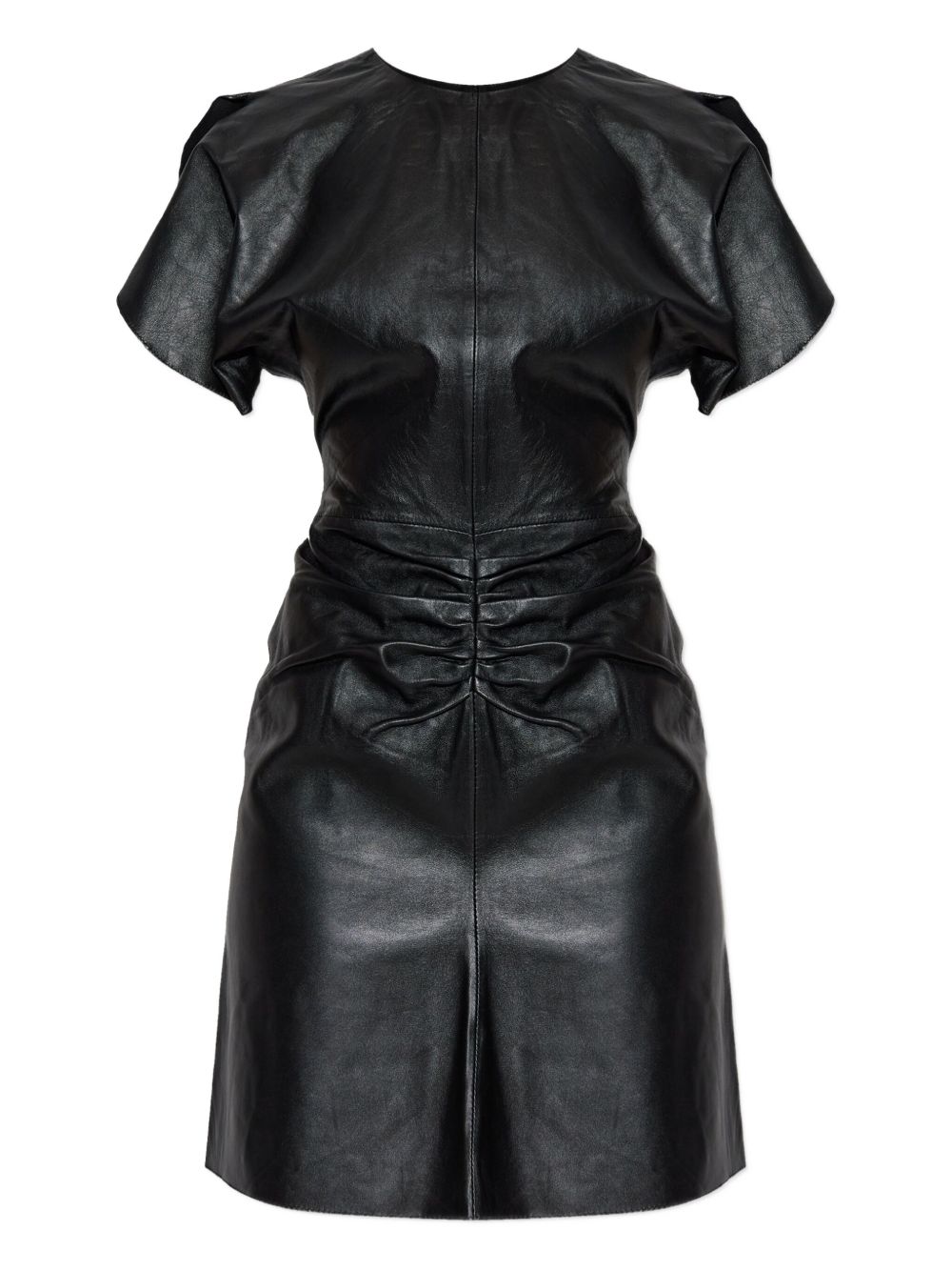 Ruched leather mini dress - Black