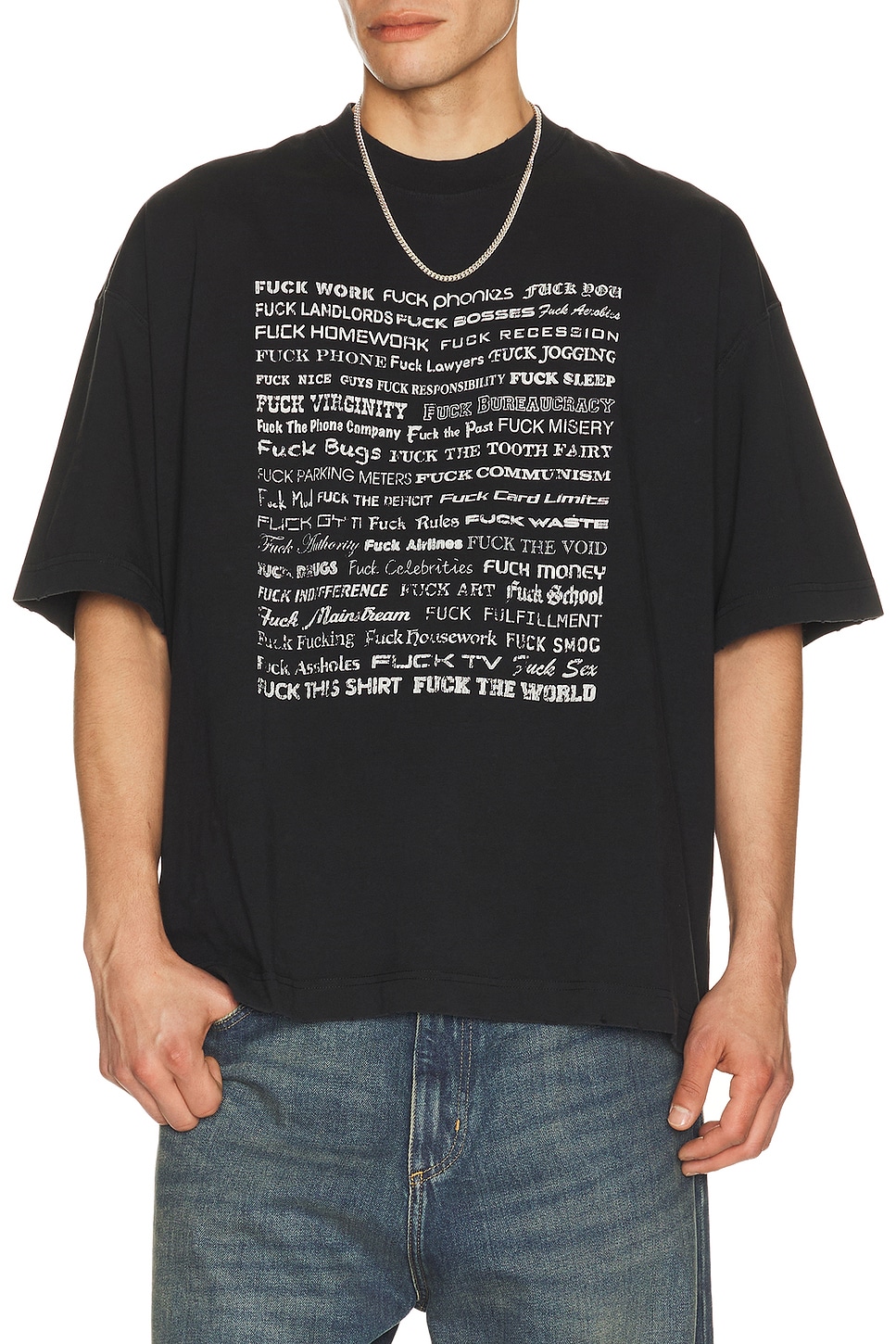 VETEMENTS Fuck Everything T-Shirt in Washed-Out Black - Black. L also in