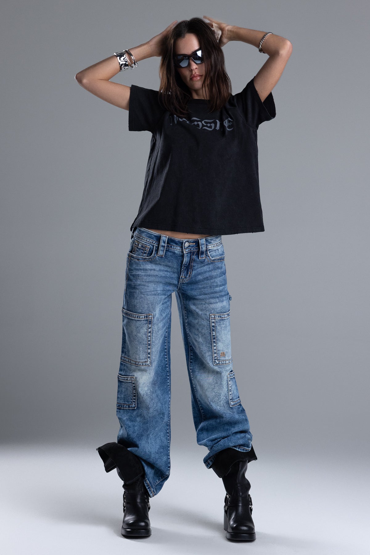 "Cloud Acid Wash Utility Jeans