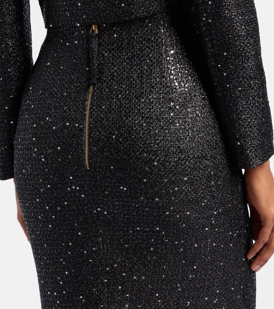 Sequined lamé tweed pencil skirt