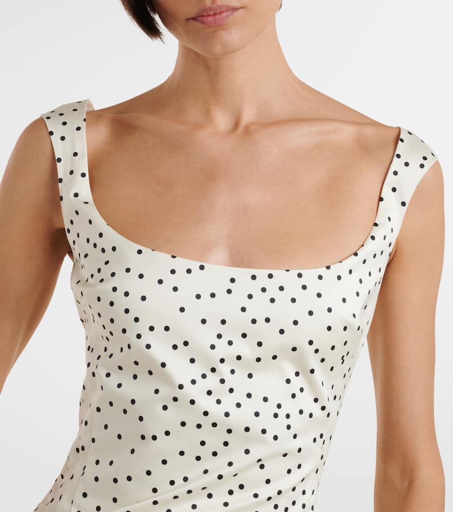 Polka-dot ruched cotton minidress