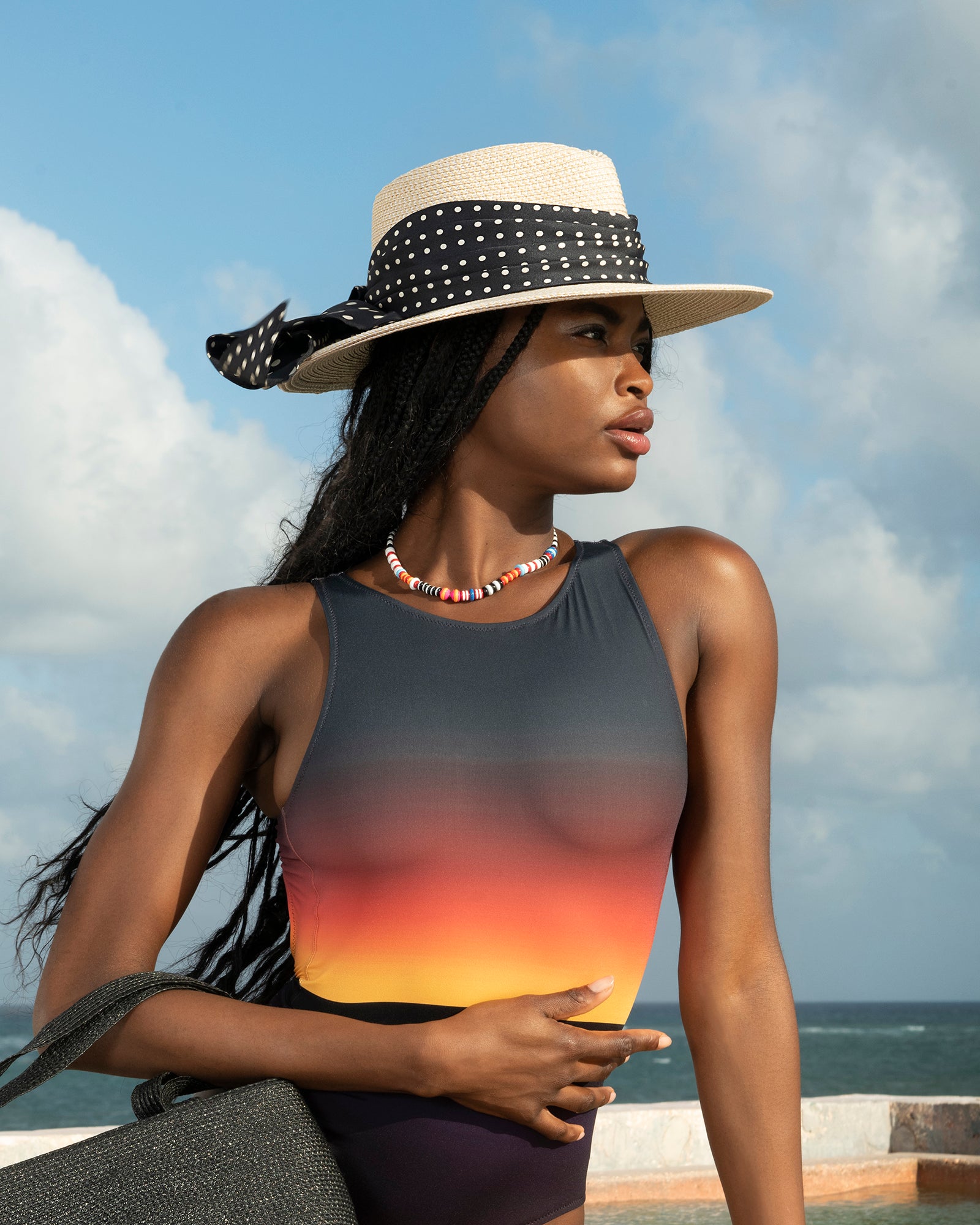 Travel Fedoras with Silk Scarf, Cream/Black Dot, Travel size