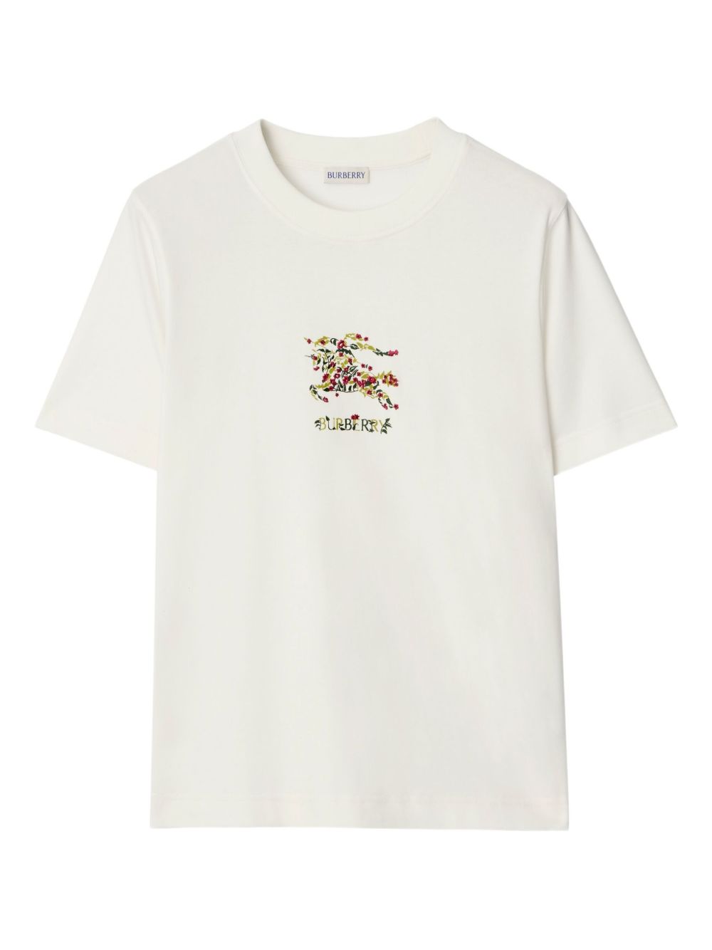 Rib-Knit Neckline T-Shirt with Embroidered Equestrian Knight